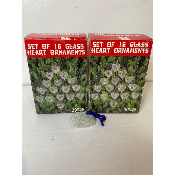 VTG Glass Heart Ornaments Set of 16 Christmas Tree Decorations Holiday‎ 2 Boxes - Picture 1 of 2